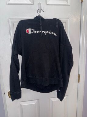 Champion Black Pullover Hoodie with White & Red Logo
